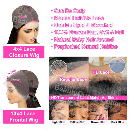 Brazilian Body Wave Short Bob Human Hair 13x4 Transparent Lace Front Human Hair Wigs 4x4 Lace Closure Pre Plucked Frontal Wigs
