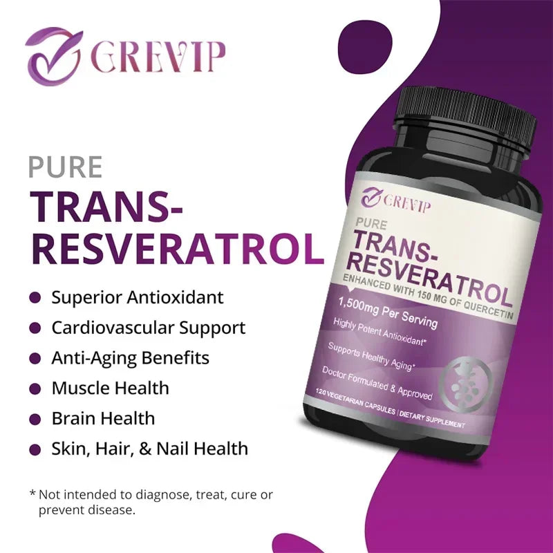 Trans-Resveratrol - Supports Brain Function, Promotes Joint and Heart Health, and Fights Aging