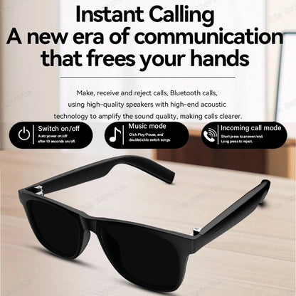 2025 New Men's Smart Glasses Women's Bluetooth Glasses Voice Call Control Music Voice Assistant UV Polarized Sunglasses Eyeglass