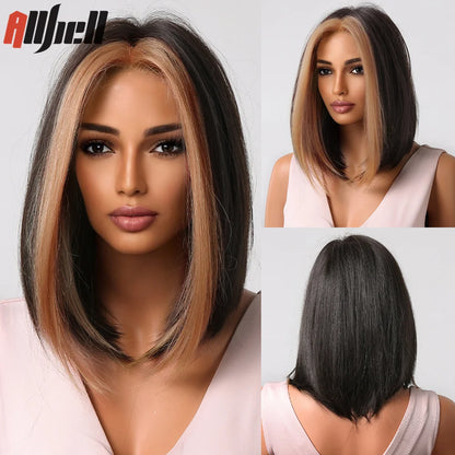 Short Copper Ginger Synthetic Natural Wavy Wigs Hair Orange Halloween Bob Wig with Bangs Heat Resistant for Women Cosplay Wig