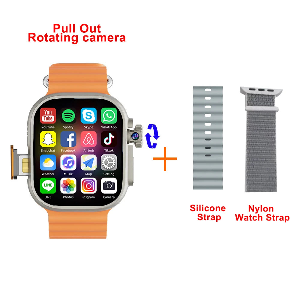 New Ultra Smart Watch 4G SIM Card 2.06''AMOLED Screen GPS WIFI 190°Rotating Camera Video Call Google Play Android Smartwatch