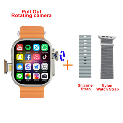 New Ultra Smart Watch 4G SIM Card 2.06''AMOLED Screen GPS WIFI 190°Rotating Camera Video Call Google Play Android Smartwatch