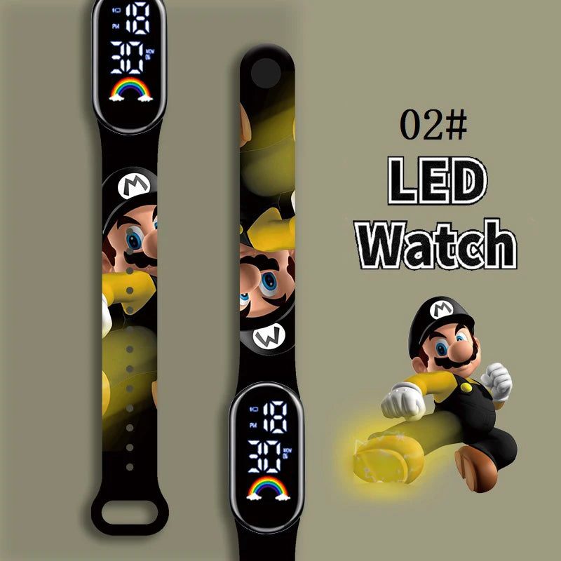 Mario Bros Children's Watches Action Figures Luigi Princess Peach Yoshi Bowser kids Sport Wristband Waterproof Digital Watch
