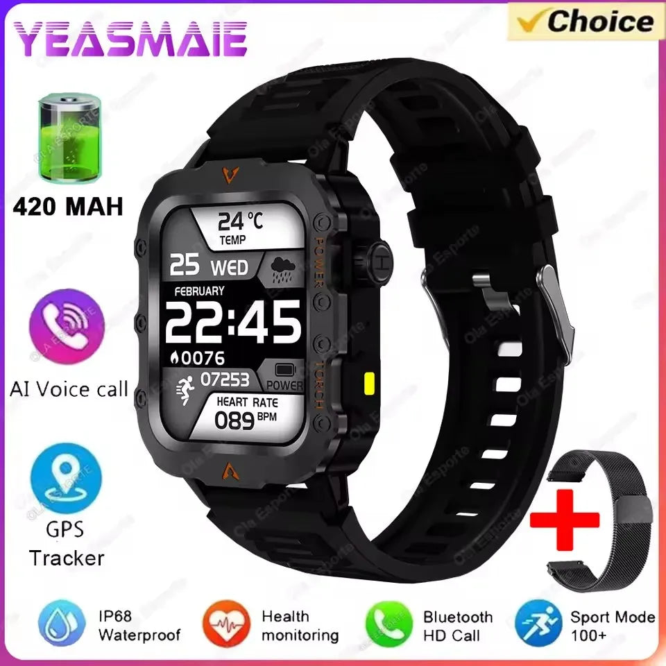 Military Smart Watch Men Waterproof Outdoor Sport Tracker LED Flashlight Bluetooth Call Men Smartwatch Android iOS
