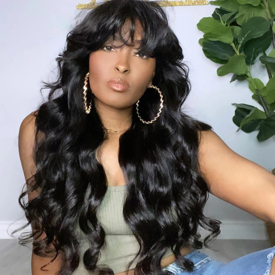Body Wave Lace Front Wig With Bangs Fringe Human Hair Wigs Women Glueless HD Lace Frontal Wig With Bang On Sale Clearance 180%
