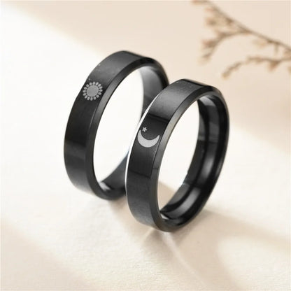Starry Fleld 6mm Sun and Moon Couple Rings, Titanium Steel Engagement Rings for Men and Women, Featuring Sun and Moon Elements