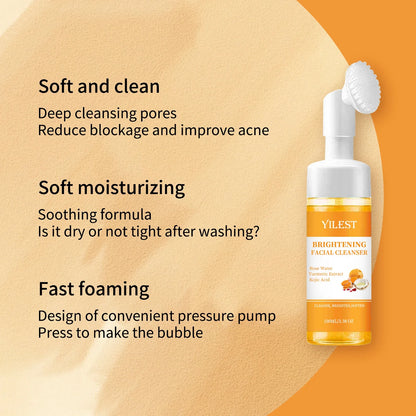 Facial Cleanser With Brush Deep Cleansing Moisturizing Blackhead Removal Brightening Anti-Aging Face Wash Foam Face Cleanser