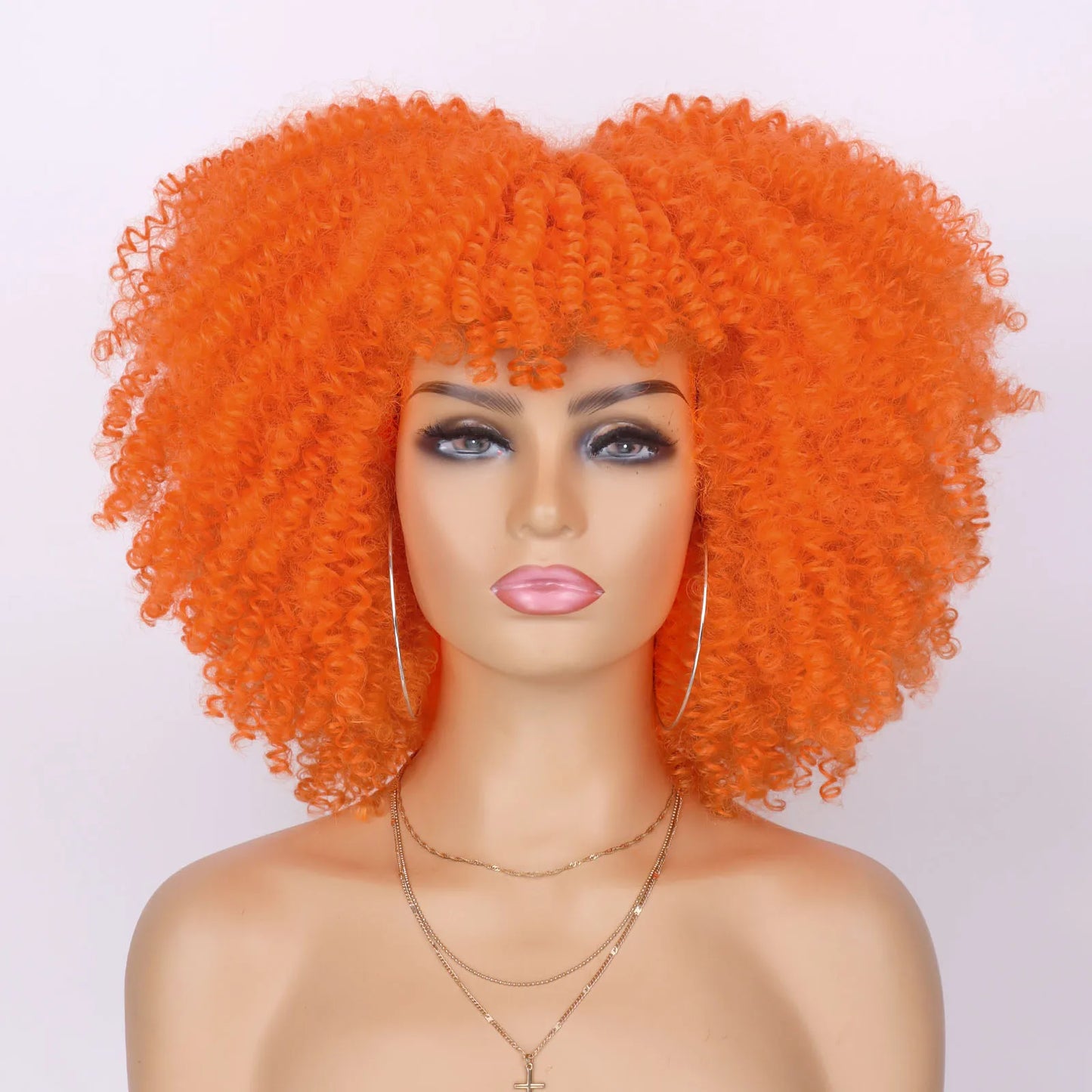 Tereshar Synthetic Short Curly Wigs for Black Women Afro Wig With Bangs Short Afro Kinky Curly Wig for Daily Party Wear