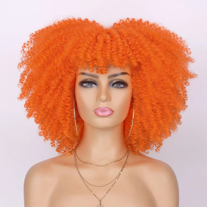 Tereshar Synthetic Short Curly Wigs for Black Women Afro Wig With Bangs Short Afro Kinky Curly Wig for Daily Party Wear