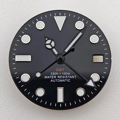 29mm White/Black Sterile Dial Watch GMT Hands Fit NH34Movement Watch parts Custom LOGO Luminous Watch Dial Parts Accessories