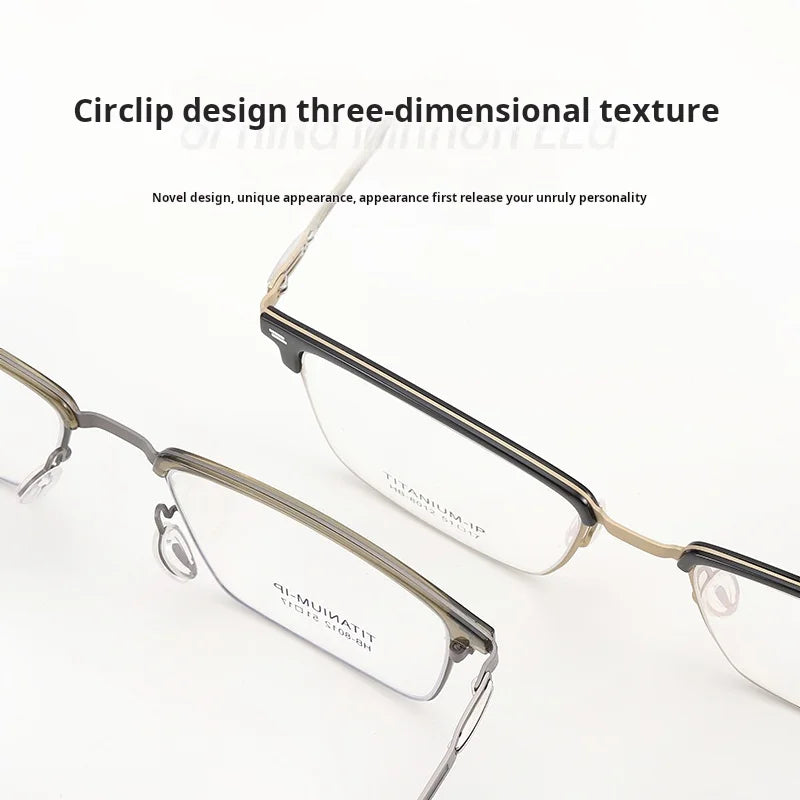 TFTB Luxury Pure Titanium Men's Glasses Square Screwless Design Stylish Ultra-light Optical Prescription Eyeglasses Frame 8012