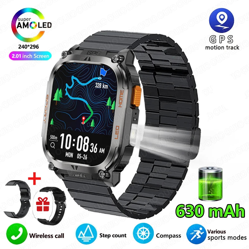 2025 New GPS Track Smart Watch Men IP68 Waterproof 2.01-inch HD Screen Compass 630mah Battery Bluetooth Call Outdoor Smart watch
