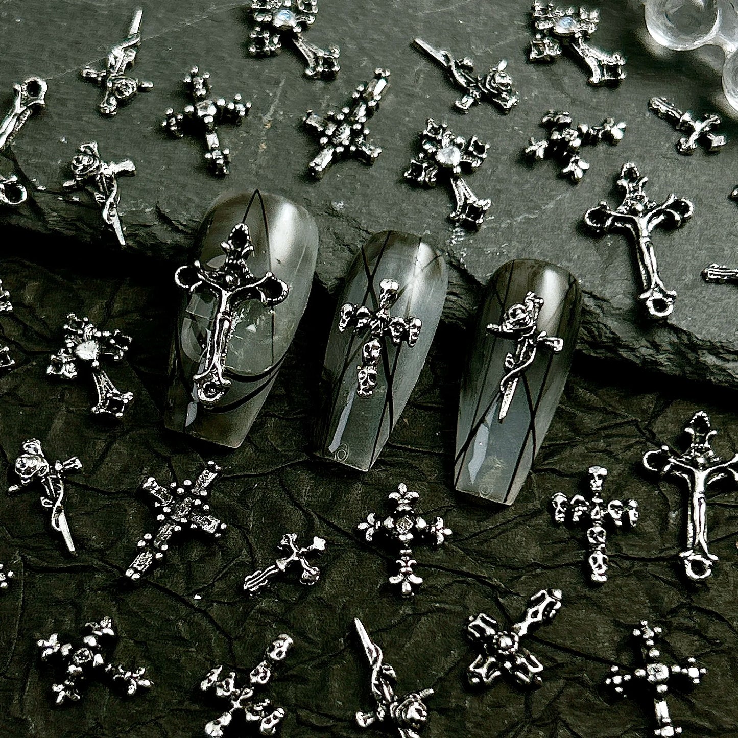 20PCS Multiple Style Classic Cross Alloy Nail Art Decorations 3D Minimalist Creative Cross Cool Style Nail Charms DIY Nail Parts