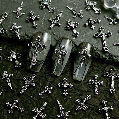 20PCS Multiple Style Classic Cross Alloy Nail Art Decorations 3D Minimalist Creative Cross Cool Style Nail Charms DIY Nail Parts