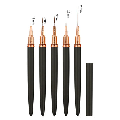 Black Nail Art Liner Brushes 5Sizes Painting Nail Design Pen /8/12/20/25mm Drawing Tool for Long Lines Thin Details Manicure Pen