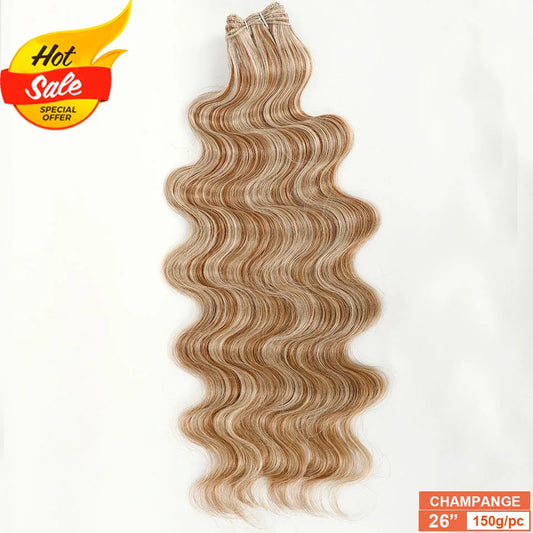 Magicae Blond 27/613 Highlight Ombre Brown High Temperature Synthetic Body Wave Ponytail 30Inch 200g Hair Extensions Wavy Bundle