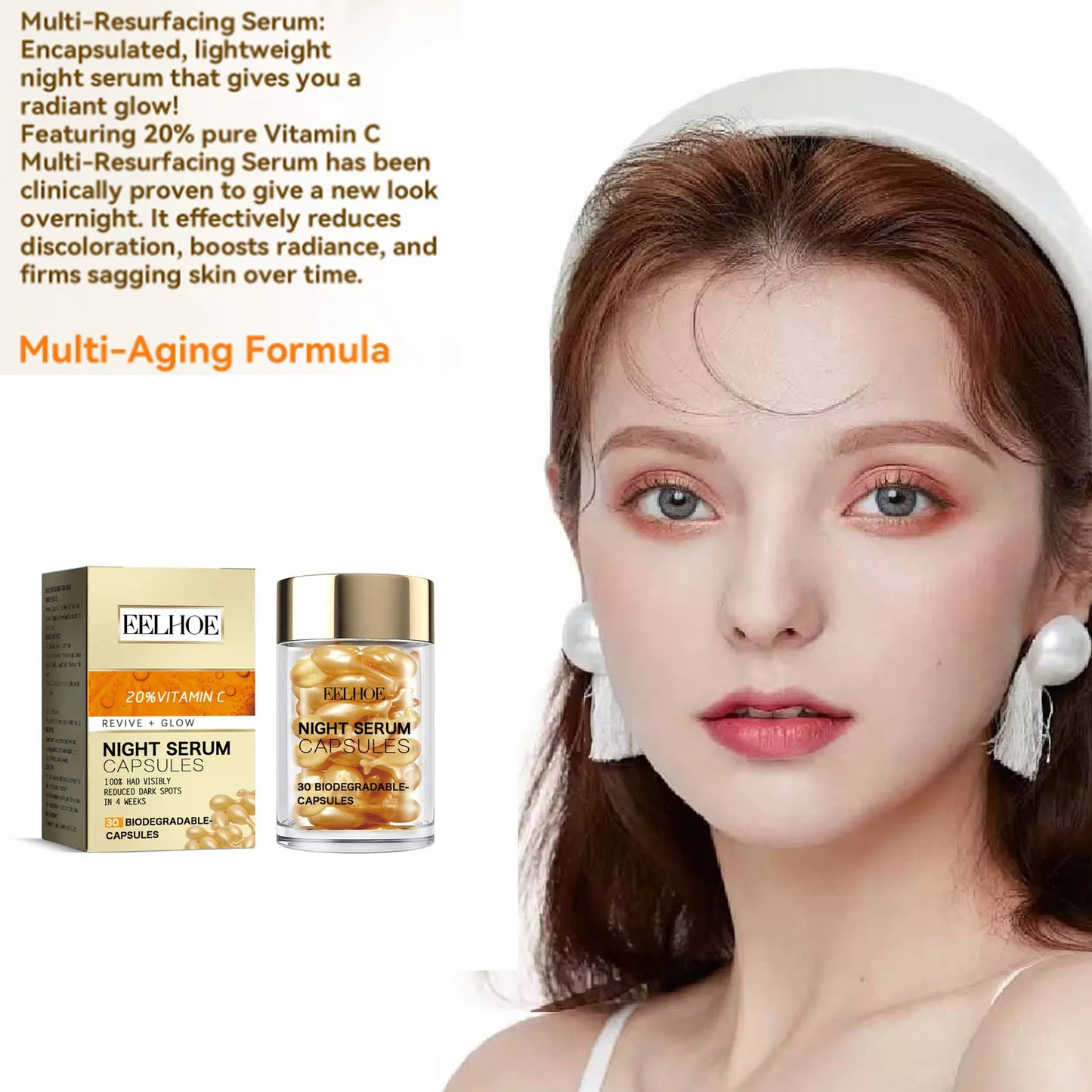 Vitamin C Facial Capsule Serum Moisturizing Anti Aging Wrinkle Removal Dark Spots Repair Acne Skin Rejuvenation Essence Capsules