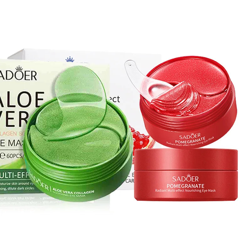 60pcs/box SADOER Red Pomegranate Aloe Vera Eye Mask Anti Dark Circles Removal Eyes Bags Moisturizing Eye Patches Eyes Skin Care