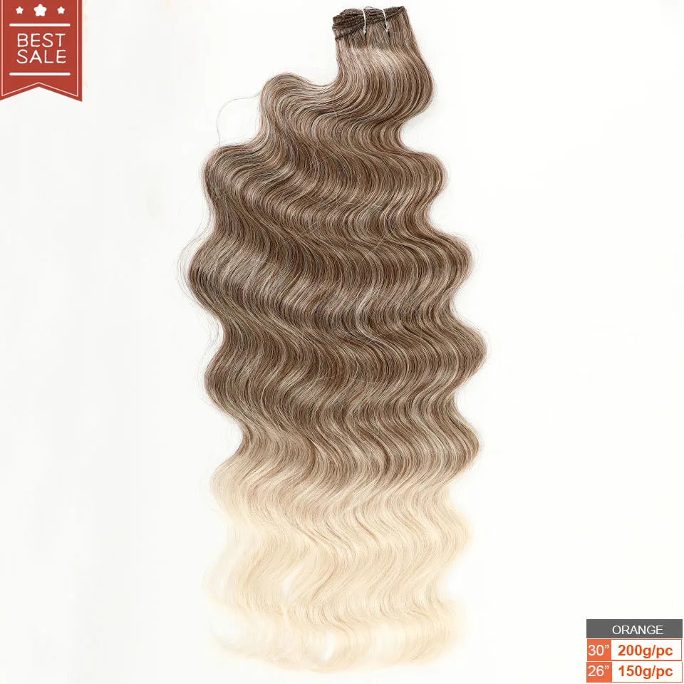 Magicae Blond 27/613 Highlight Ombre Brown High Temperature Synthetic Body Wave Ponytail 30Inch 200g Hair Extensions Wavy Bundle