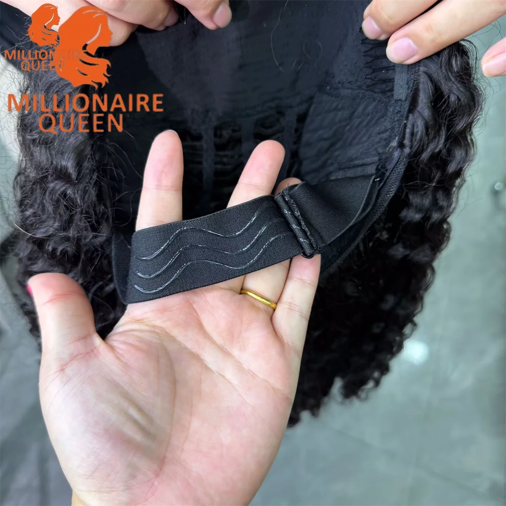 Millionaire Queen Half Wig Glueless Burmese Pixi Curly 100% Human Hair With Drawstring Seamless Clips Half Wigs 300 Density
