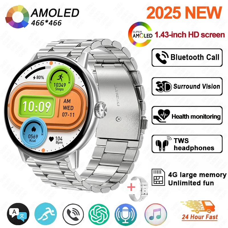 New 3D Surround Vision Smart Watch Built-in App 4GB large Memory Built-in photo album TWS Headphone IP68 Waterproof Smart Watch
