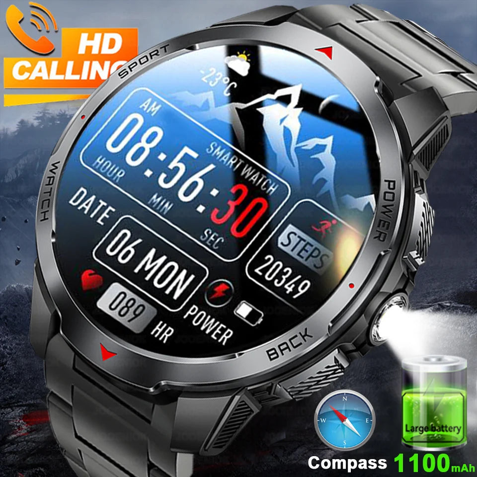 1100mAh Super Capacity Battery Military Outdoor Smart Watch Men 1.7inch Screen Compass Bluetooth Call 3ATM Waterproof SmartWatch