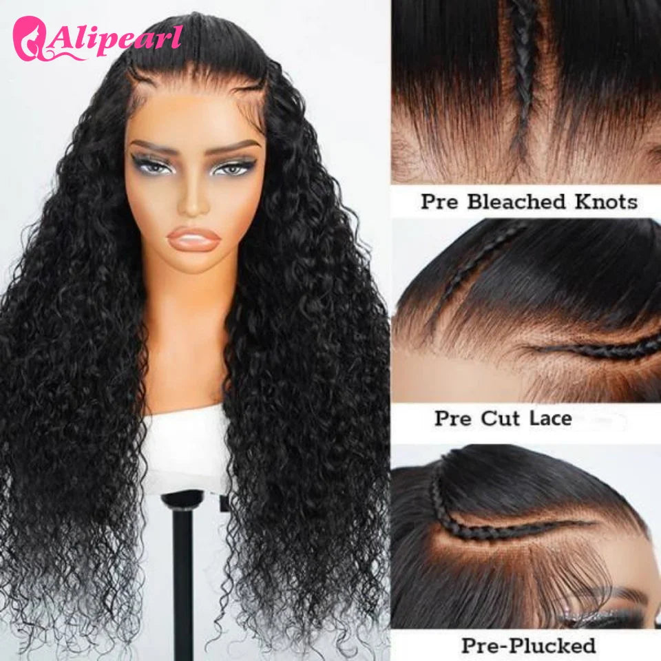 Alipearl Hair 6x8 Lace Closure Water Wave And Straight Wig Pre Cut Lace Glueless Human Hair Pre Plucked Pre Braided Wig