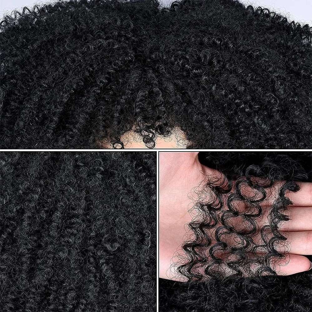 Curly Afro Wigs for Black Women Synthetic Afro Kinky Curly Wig with Bangs Heat Resistan Short Kinky Curly Wigs for Daily Party