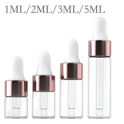 50pcs/Pack Rose Gold 1ml 2ml 3ml 5ml Dropper Bottle Empty Essential Oils Bottles Glass Vials Dropper Refillable Clear
