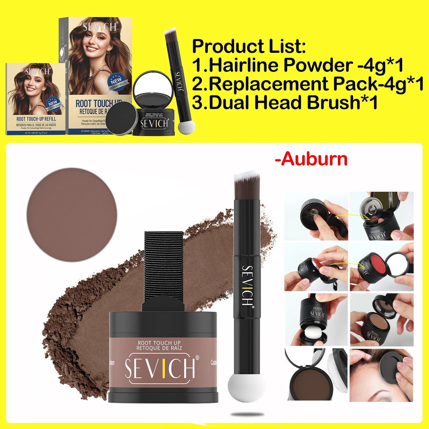 SEVICH Replaceable Hairline Powder Kit Refill Hairline Shadow Powder Root Cover Up Hair Concealer Double Ended Makeup Brush