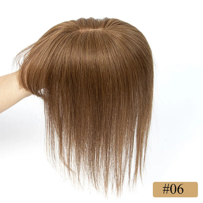 8x12cm Human Hair Topper With Bangs Women Natural Black Brown Highlights Blonde Skin Scalp Clip in Topper Hair Pieces Human Hair