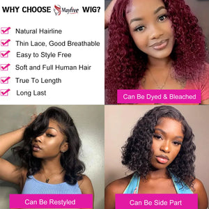 Brazilian Curly Short Bob 13x4 HD Lace Frontal Human Hair Deep Wave 4x4 Transparent Lace Front Wigs 200% Closure Wig For Women