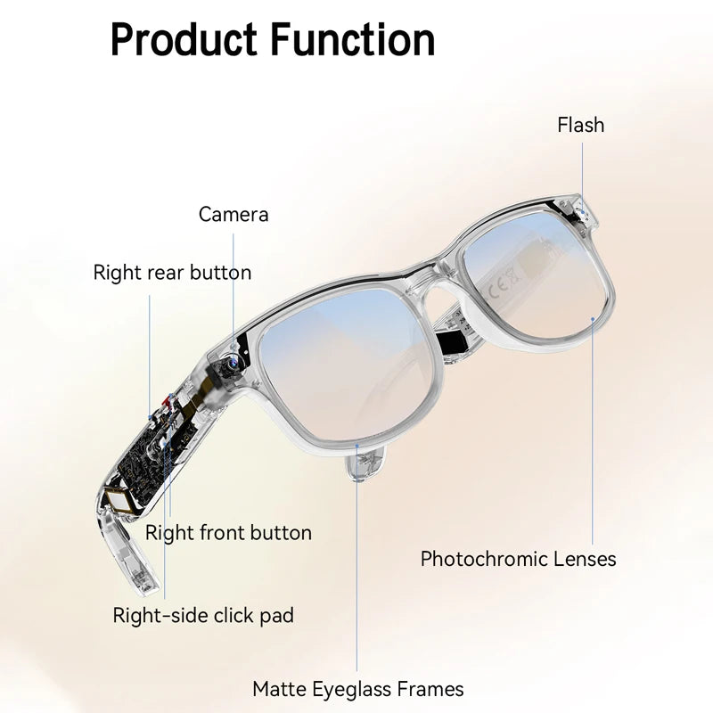 4K Smart Photo Glasses 800W Pixel Shooting Camera Chat GPT Video Voice Call Translation Bluetooth Glasses For Men Women