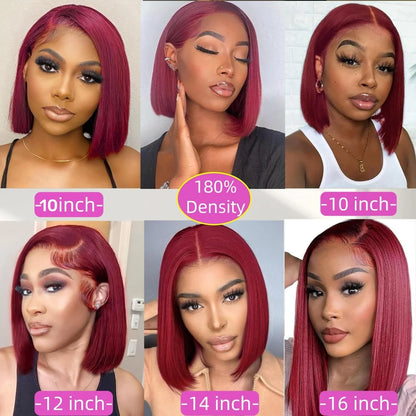 Straight Short Bob Wig Lace Front Human Hair Wigs Blonde Brown 99j Burgundy Black 13x4 HD Transparent Lace Frontal Wig for Women