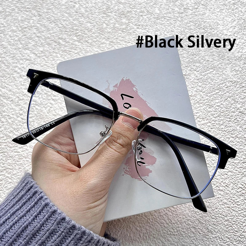 Ultra-light Flexible TR90 Half Spectacles Frame Men Metal Square Frame Anti Blue Light Transparent Lens Optical Eyeglasses