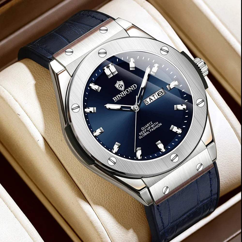 New Leather Casual Clock Men Luxury Watch Automatic Watches Mens Top Man Gifts Fashion Quartz Wristwatches Relojes Para Hombres