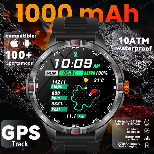 T-Rex 3 Military 1000mAh Battery Smart Watch 10ATM Waterproof GPS Track Compassr Bluetooth Call AMOLED Men Swim Sport Smartwatch