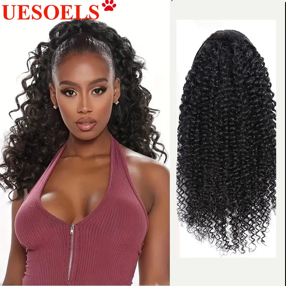 8-26 Inch Drawstring Ponytail Kinky Curly Human Hair Brazilian Ponytail Remy Brazilian Hair Extensions Clip In Natural Black