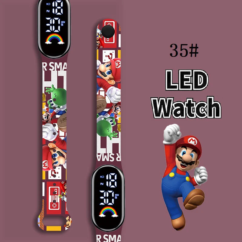 Mario Bros Children's Watches Action Figures Luigi Princess Peach Yoshi Bowser kids Sport Wristband Waterproof Digital Watch