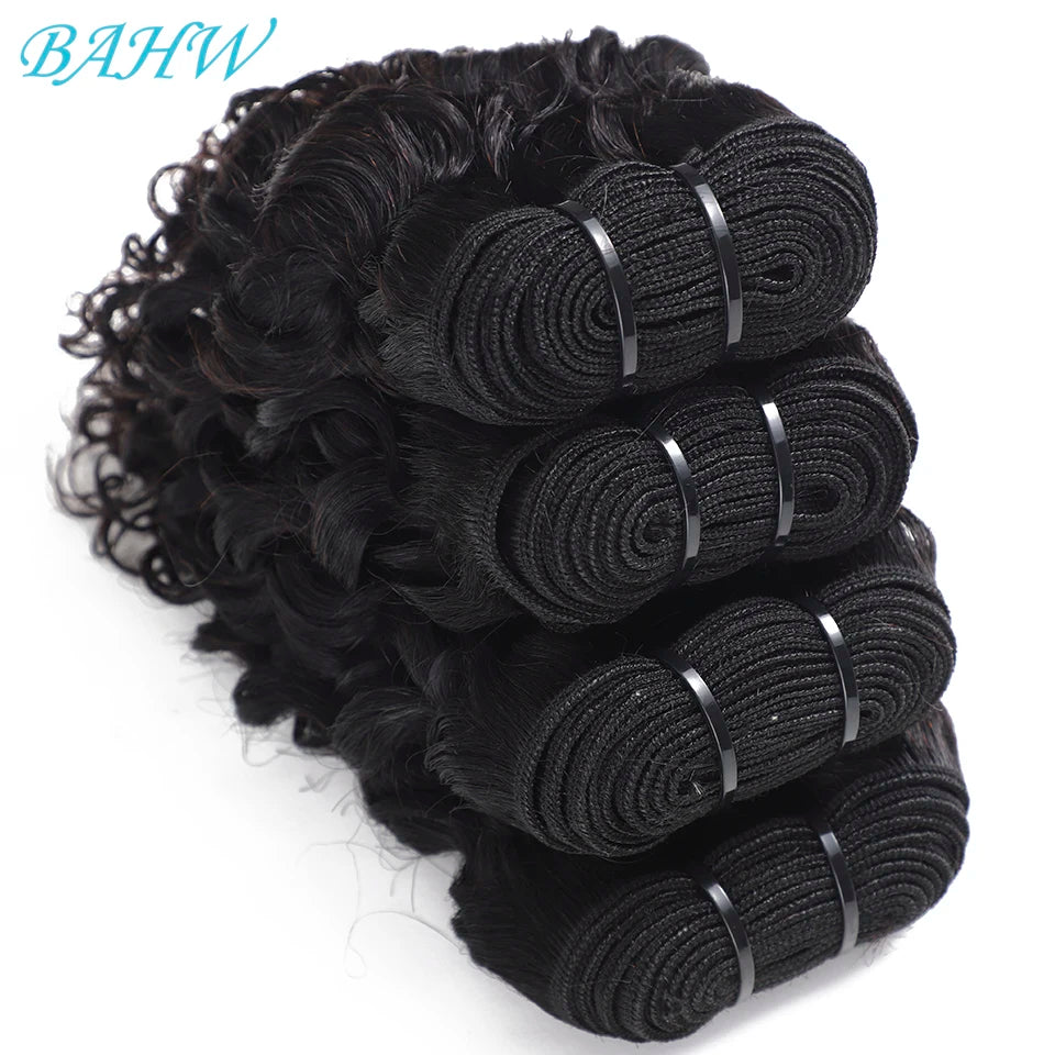 Peruvian Short Kinky Curly Virgin Hair Bundles With Closure 100% Unprocessed Hair Weft Extension Humain Hair Natural Black