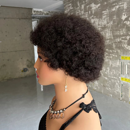 Short Afro Curly Wave Brazilian Human Hair Wigs Afro Puff Kinky Curly Wig For Women Black Brown Red Color Full Machine Wig