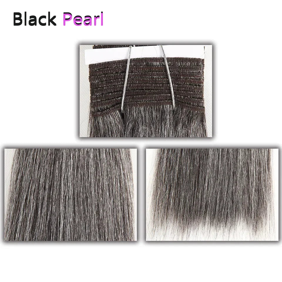 Sleek Yaki Straight Gray Hair Bundles Brazilian Hair Weave Bundles Silver Grey  #44 #34 51# For Black Remy Human Hair Extensions