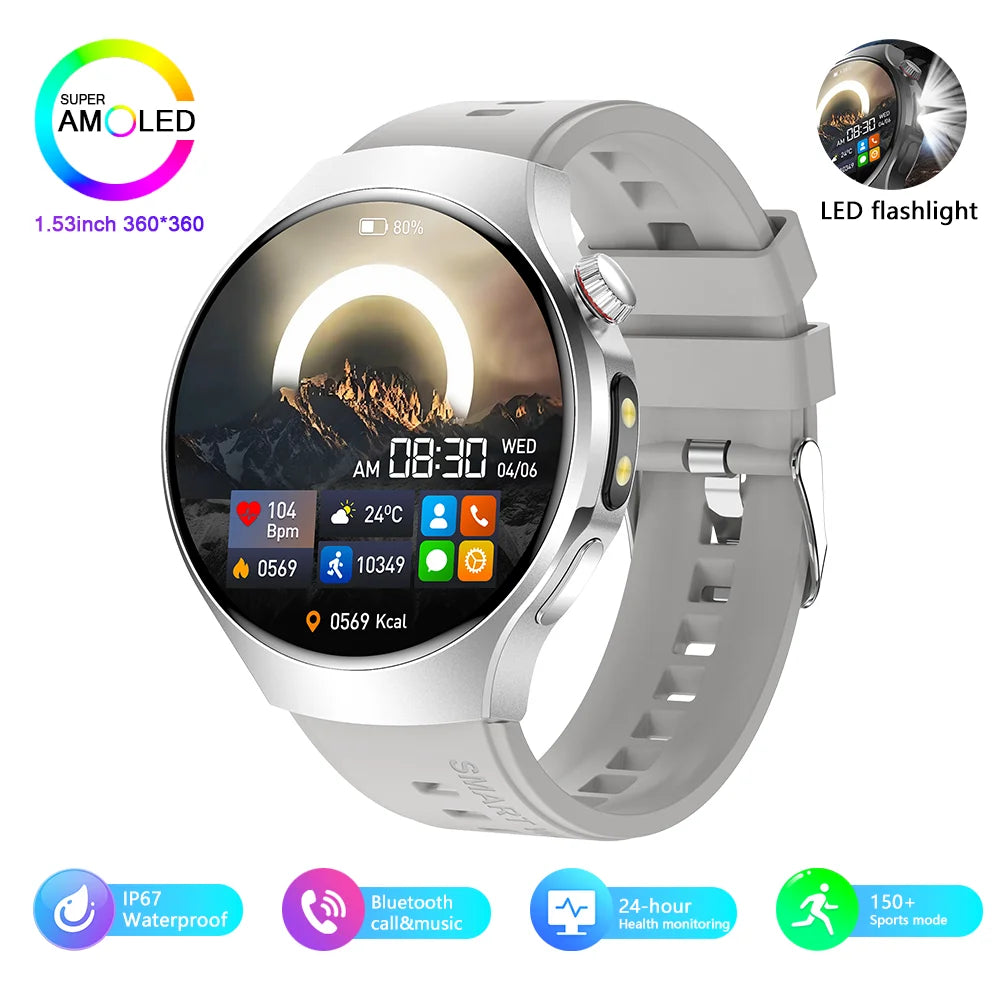 2025 New Outdoor Smartwatch Smart Watch Men Sports Fitness Model 1.53 HD AMOLED Screen LED Flashlight IP67 Waterproof Smartwatch