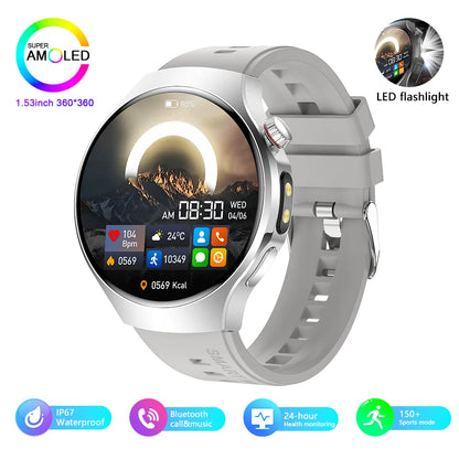 2025 New Outdoor Smartwatch Smart Watch Men Sports Fitness Model 1.53 HD AMOLED Screen LED Flashlight IP67 Waterproof Smartwatch
