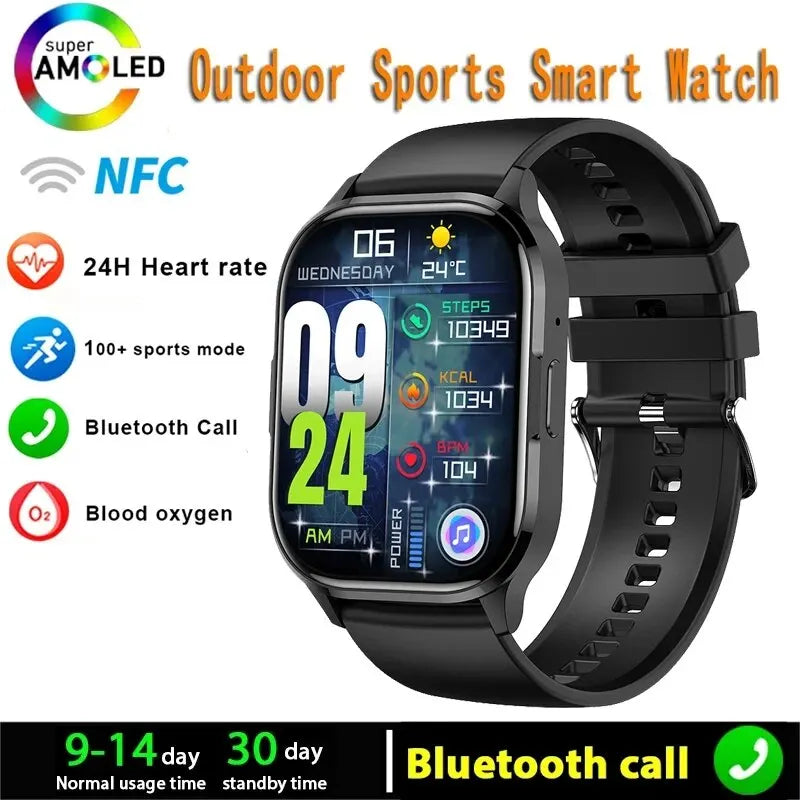 SENBONO 2024 New AMOLED Smart Watch Always On Display Bluetooth Call NFC Smartwatch Men Sport Waterproof Watch for IOS Android