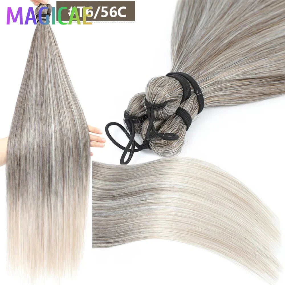 28Inch Ombre Straight Brown 6# M816# Blond 613 White Gray 60# 3Pcs Bundles Crochet Braids Ariel High Temperature Synthetic Hair