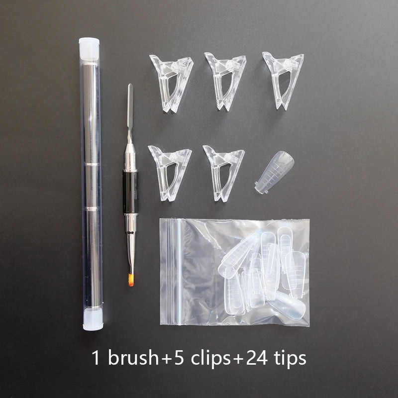 Forms for Nail Extension with Dual-Ended UV Gel Brush Nail Clips Dual Nail Extending Mold Quick Building Full Cover Nail Tips