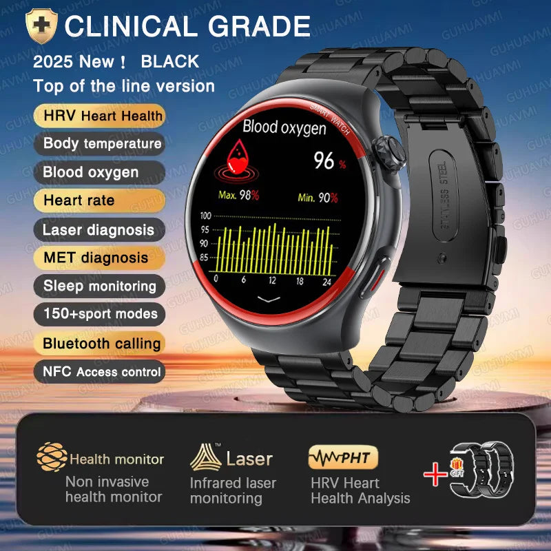 2025 New Nursing Health laser Cure Blood pressure Smart Watch Men Heart rate Pulse Sleep Bluetooth call Body Monitor Smartwatch