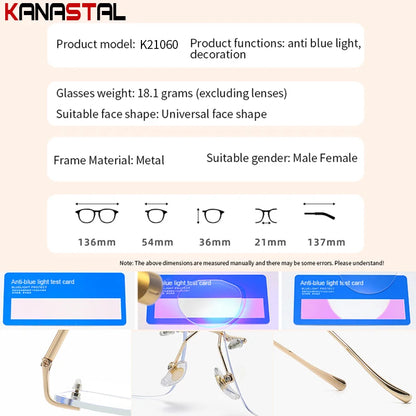 Men Rimless Prescription Glasses Reading Myopia Optical Lenses Eyewear Women Blue Light Blocking Titanium Metal Eyeglasses Frame