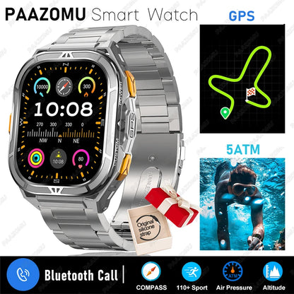 2025 New GPS Smart Watch Men 1.96-inch HD AMOLED Screen Compass Bluetooth Call 5ATM Waterproof Sport Smart Watch for Android iOS